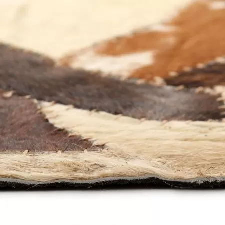 Covor petice diverse piele naturala 80 x 150 cm maro/alb, maro si alb, 80 x 150 cm
