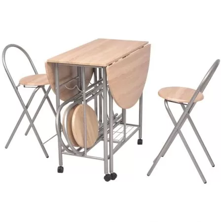 Set masa si scaune de bucatarie pliabile din MDF, 5 piese, bej, 80 x 80 x 79 cm