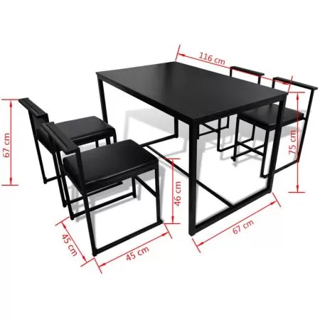 Set 5 piese masa si scaune de bucatarie, negru, 67 x 67 x 75 cm