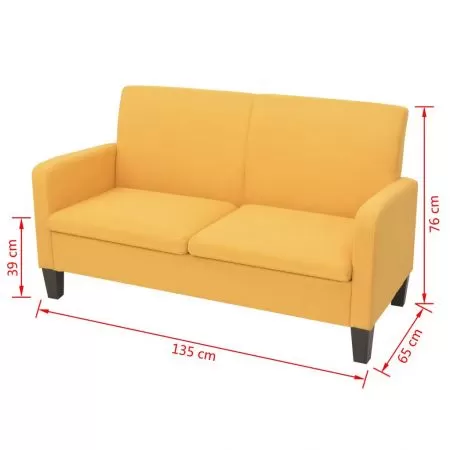 Canapea cu 2 locuri, galben, 135 x 65 x 76 cm