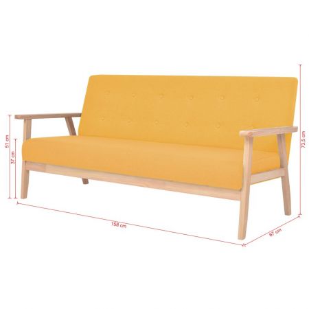 Canapea de 3 persoane, galben, 158 x 67 x 73.5 cm