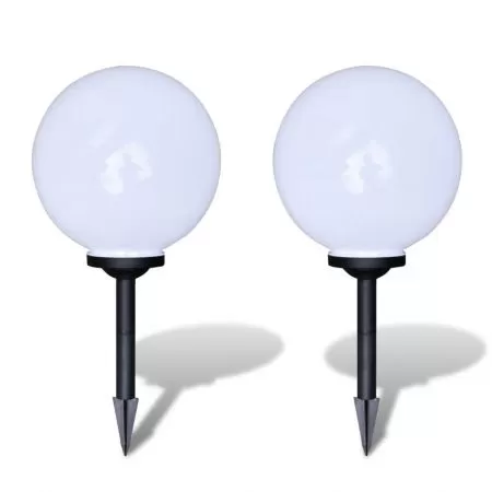 Lampi solare de gradina in forma de glob cu tepusa LED 2 buc., alb, 30 cm