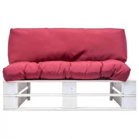 Canapea de gradina din paleti cu perne rosii, alb si rosu, 110 x 66 x 65 cm