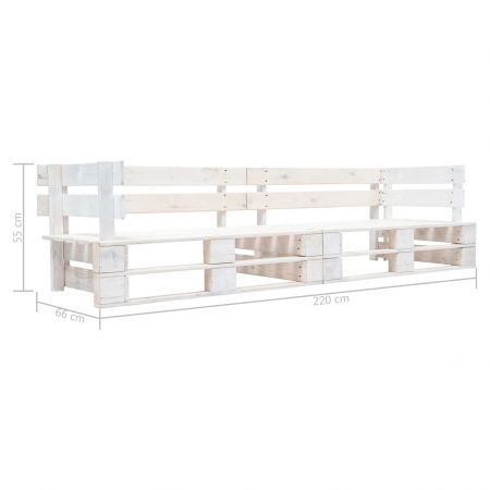 Canapea de gradina cu 2 locuri din paleti, alb, 220 x 66 x 55 cm