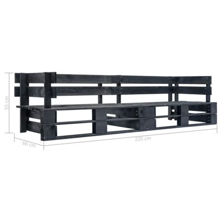 Canapea de gradina cu 2 locuri din paleti, negru, 220 x 66 x 55 cm