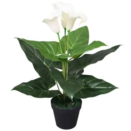  Floare de cală crin artificială cu ghiveci, 45 cm, alb