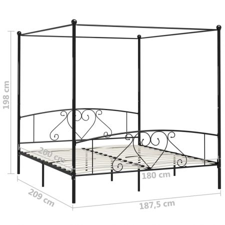 Cadru de pat cu baldachin, negru, 180 x 200 cm