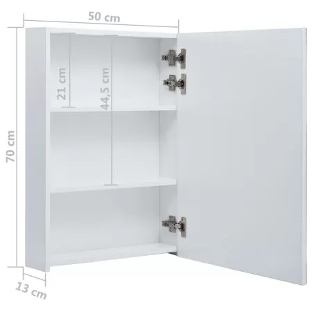 Dulap de baie cu oglinda si LED-uri, alb si argintiu, 50 x 13 x 70 cm