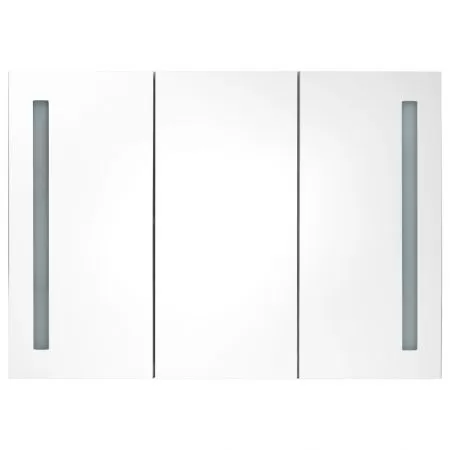 Dulap de baie cu oglinda si LED, alb si argintiu, 89 x 14 x 62 cm