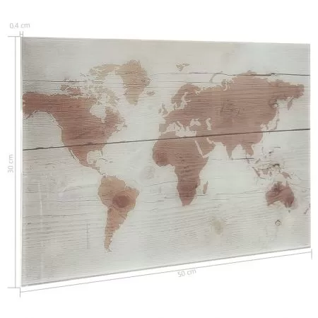 Tablă magnetică de perete, 50 x 30 cm, sticlă, decor harta