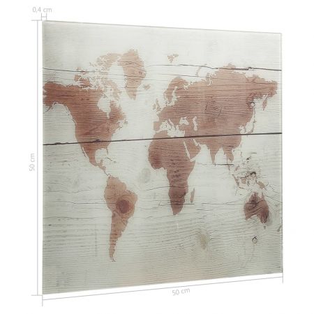 Tablă magnetică de perete, 50 x 50 cm, sticlă, decor harta