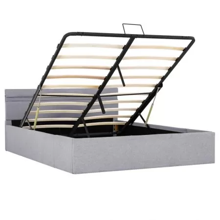 Cadru pat hidraulic ladă LED gri deschis 120x200 cm textil