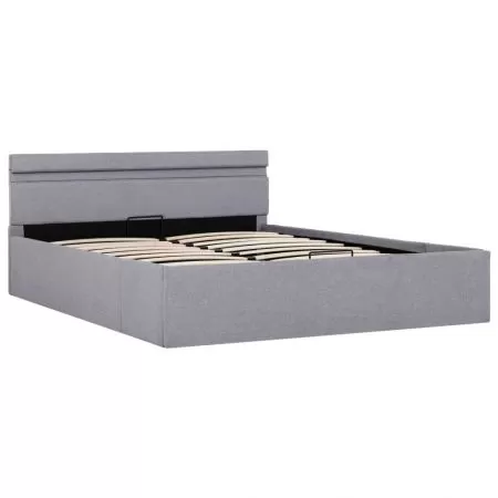 Cadru pat hidraulic ladă LED gri deschis 120x200 cm textil