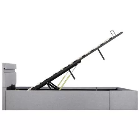 Cadru pat hidraulic ladă LED gri deschis 120x200 cm textil