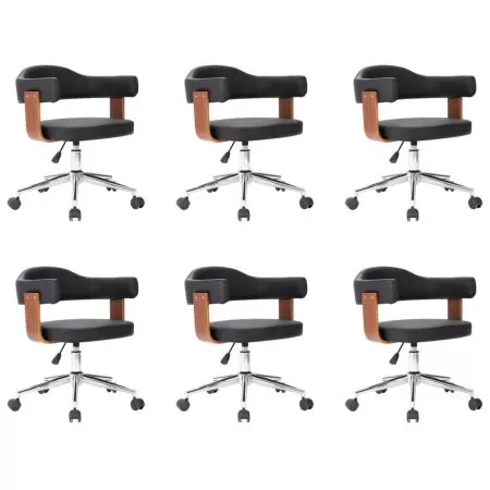 Set 6 bucati scaune pivotante de masa, negru si maro închis, 49.5 x 51.5 x 115.5 cm