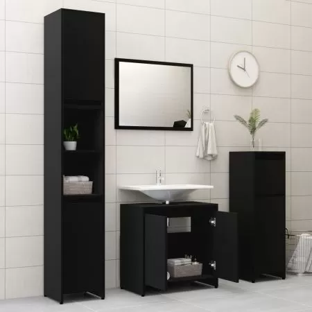 Set mobilier de baie, 4 piese, negru