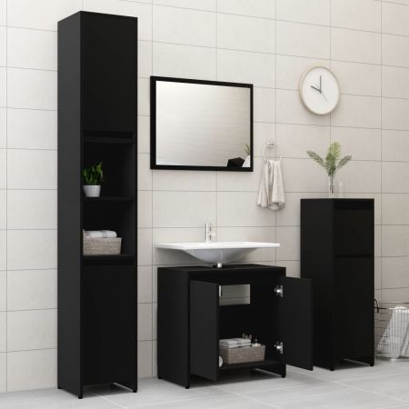 Set mobilier de baie, 3 piese, negru