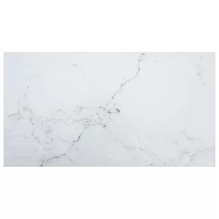  Blat masă alb 120x65cm 8mm sticlă securizată, design de marmură