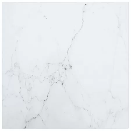 Blat masa alb 6 mm sticla securizata design marmura, alb, 50 x 50 cm