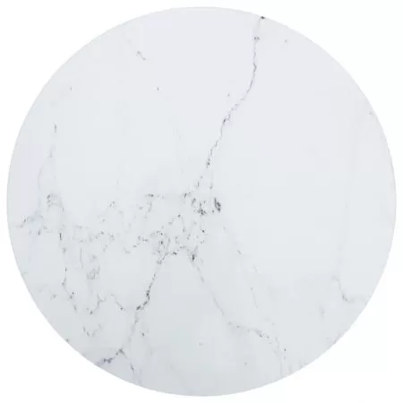  Blat masă, alb, Ø50x0,8 cm, sticlă securizată, design marmură