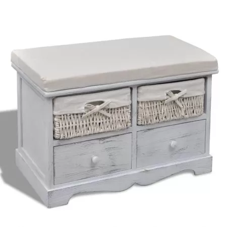  Bancă de depozitare, alb, 62x33x42 cm, lemn de paulownia 