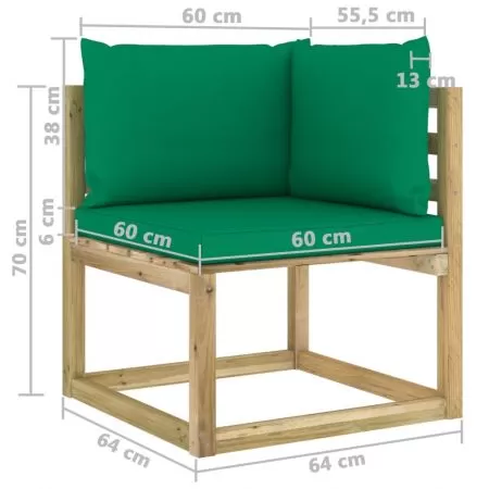 Set 2 bucati canapele coltar gradina cu perne, verde