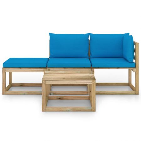 Set mobilier de gradina cu perne albastru deschis, 4 piese, maro