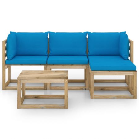 Set mobilier grădină cu perne albastru deschis, 5 piese
