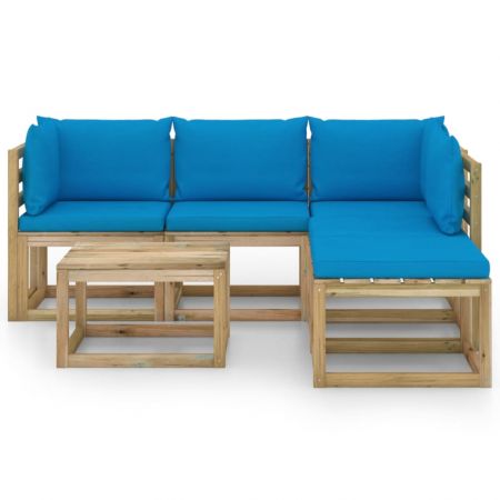 Set mobilier grădină cu perne albastru deschis, 6 piese
