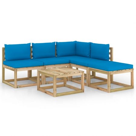 Set mobilier de gradina cu perne albastru deschis, 6 piese, maro