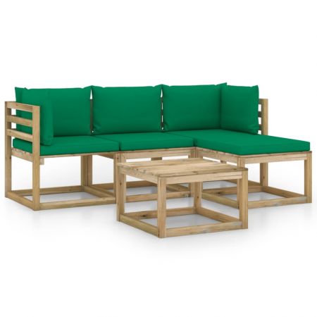 Set mobilier de grădină, 5 piese, cu perne verzi