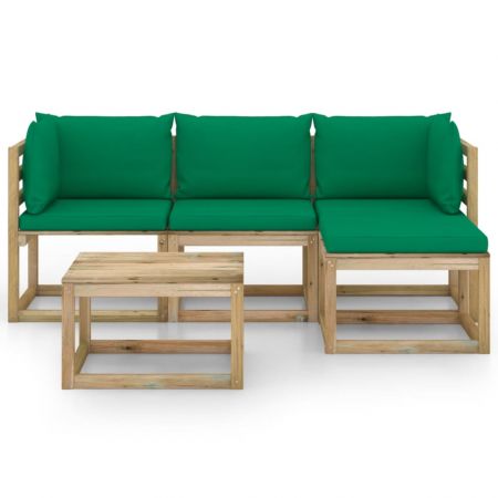 Set mobilier de grădină, 5 piese, cu perne verzi