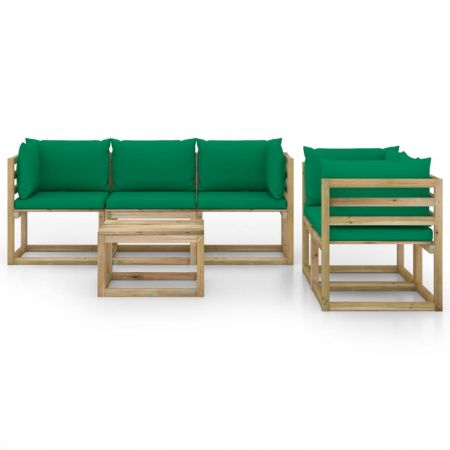 Set mobilier de grădină, 6 piese, cu perne verzi