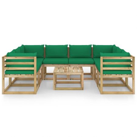 Set mobilier de grădină cu perne, 9 piese, lemn de pin tratat