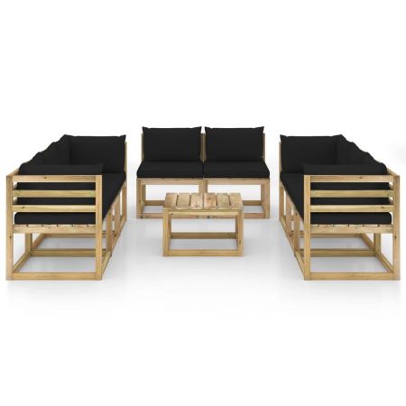Set mobilier de grădină cu perne, 9 piese, lemn pin tratat