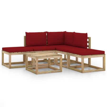 Set mobilier de grădină, 6 piese, cu perne roșu vin