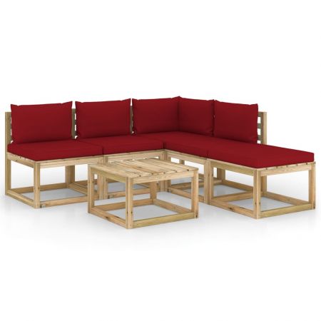 Set mobilier de grădină, 6 piese, cu perne roșu vin