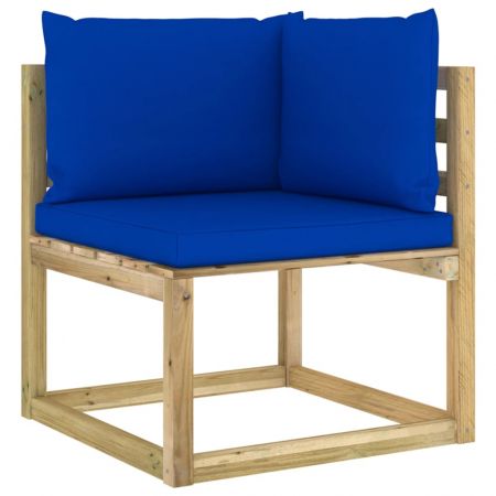 Canapele coltar gradina cu perne 2 buc. lemn pin verde tratat, albastru