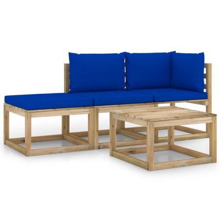 Set mobilier de grădină, 4 piese, cu perne albastre