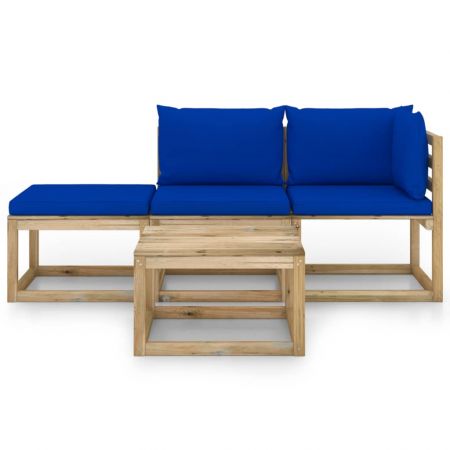 Set mobilier de grădină, 4 piese, cu perne albastre