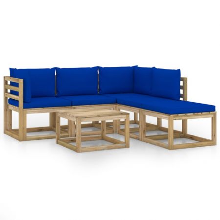 Set mobilier de grădină cu perne, albastru , 6 piese, lemn de pin tratat