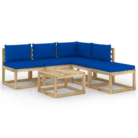 Set mobilier de grădină, 6 piese, cu perne albastre