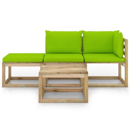 Set mobilier de grădină, 4 piese, cu perne verde aprins