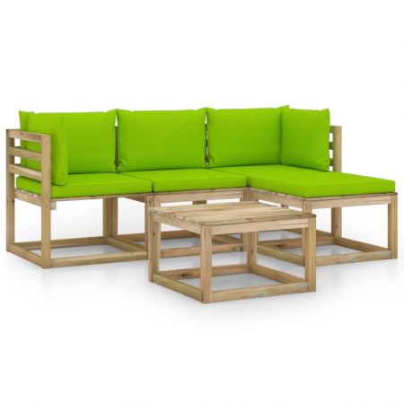Set mobilier de grădină, 5 piese, cu perne verde aprins
