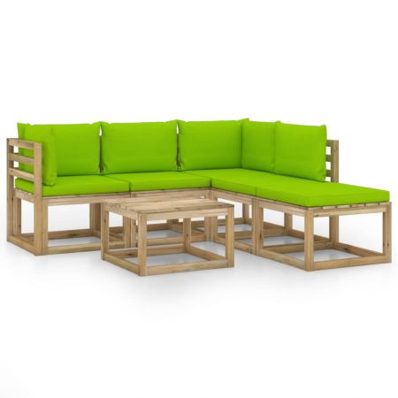 Set mobilier de grădină, 6 piese, cu perne verde aprins
