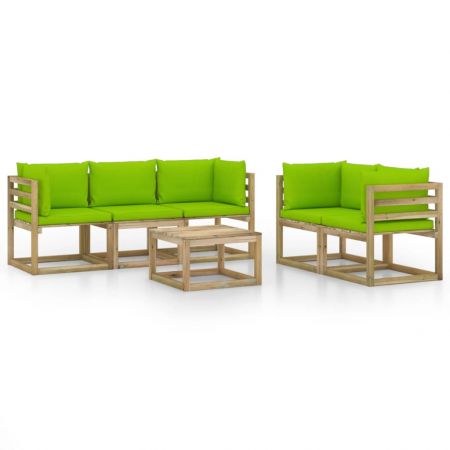 Set mobilier de gradina cu perne verde aprins, 6 piese, maro