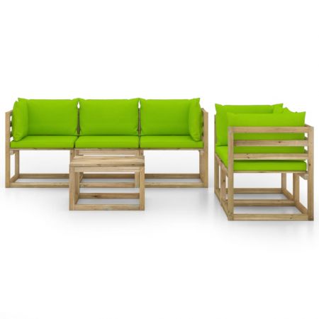 Set mobilier de gradina cu perne verde aprins, 6 piese, maro