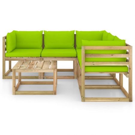 Set mobilier grădină perne verde aprins 6 piese lemn pin tratat