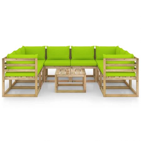 Set mobilier de grădină cu perne, 9 piese, lemn pin tratat