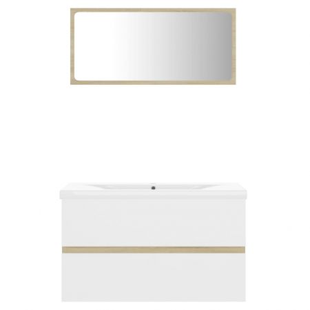 Set mobilier de baie, alb si stejar sonoma, 80 x 38.5 x 45 cm